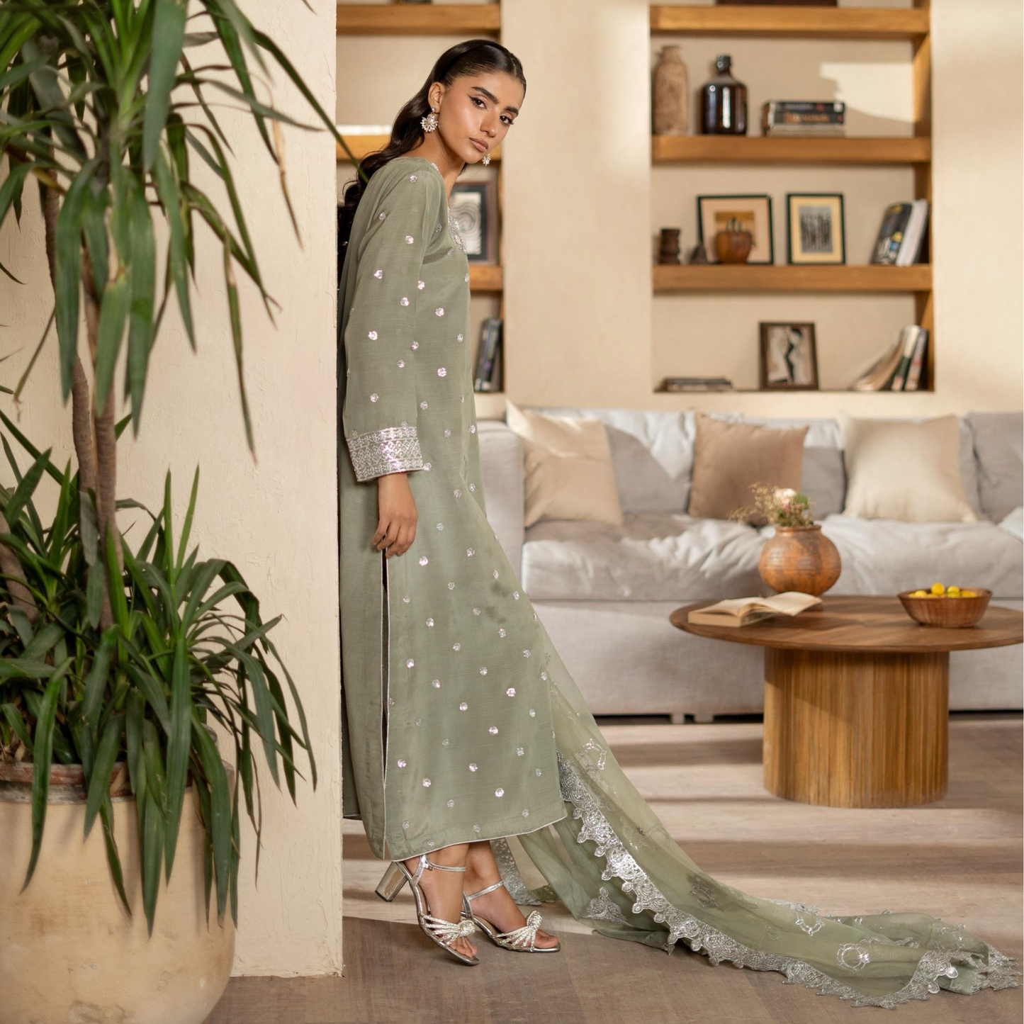3 Pc Embroidered Raw Silk Farshi Shalwar kameez Pakistani Dress | Ready to wear | Raniya.h URA-14