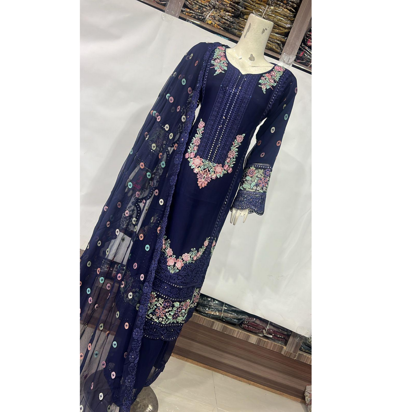 UA-65 3 Pc Luxury Embroidered Chiffon Collection- Umnaa