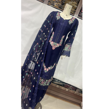 UA-65 3 Pc Luxury Embroidered Chiffon Collection- Umnaa