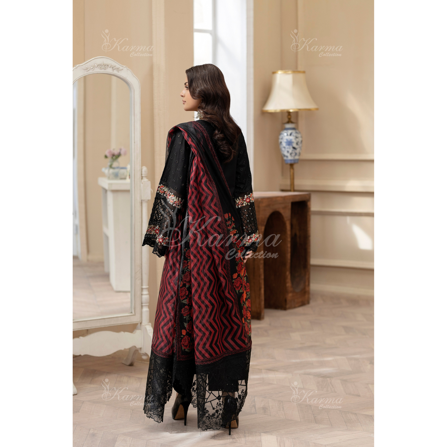 KC-1431 Embroidered Cambric Cotton Dress Ready to Wear 3 Pc - Karma Collection