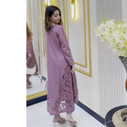 UA-67 (Muave Pink) Embroidered Cambric Cotton 2 Pc Pakistani Dress | UMNAA