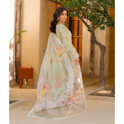 KC-1443 Embroidered Chikankari Cambric Cotton Dress Ready to Wear 3 Pc - Karma Collection