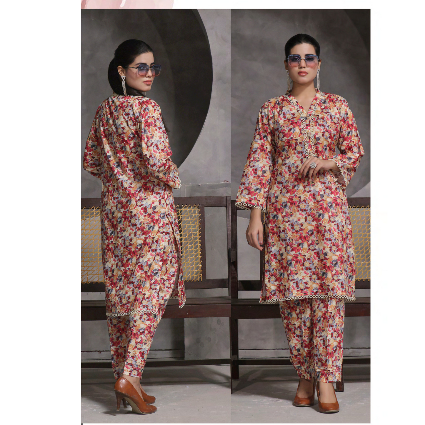 2 Pc Ready to wear Printed Lawn Co-Ords Dress - Saphron