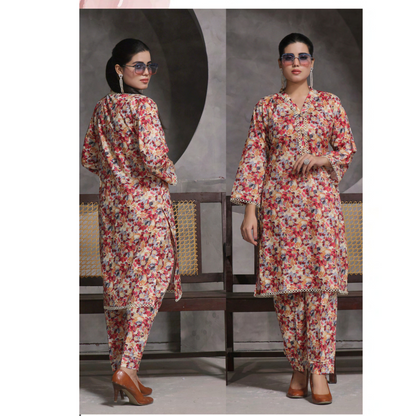 2 Pc Ready to wear Printed Lawn Co-Ords Dress - Saphron
