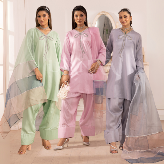 UMS-22 3 Pc trendy Farshi Shalwar Viscose Linen Collection | Ready to Wear | Simrans