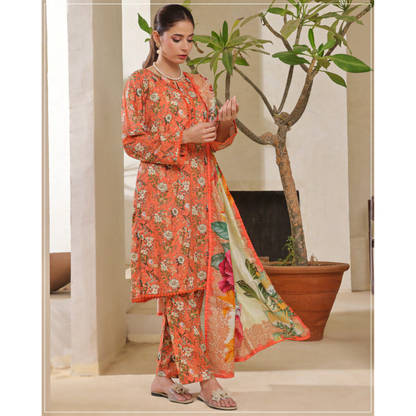 USN-14 Printed Lawn 3 Pc Dress | Ready to Wear | Saphron