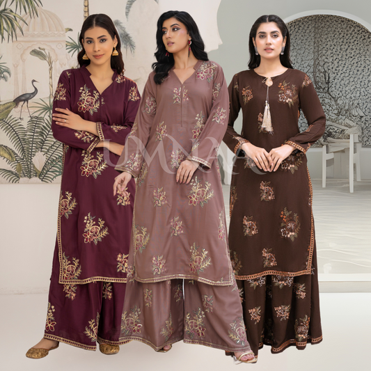 UA-45 Embroidered Viscose Linen  2 Pc Pakistani Co Ord Set Dress | Ready to wear | UMNAA