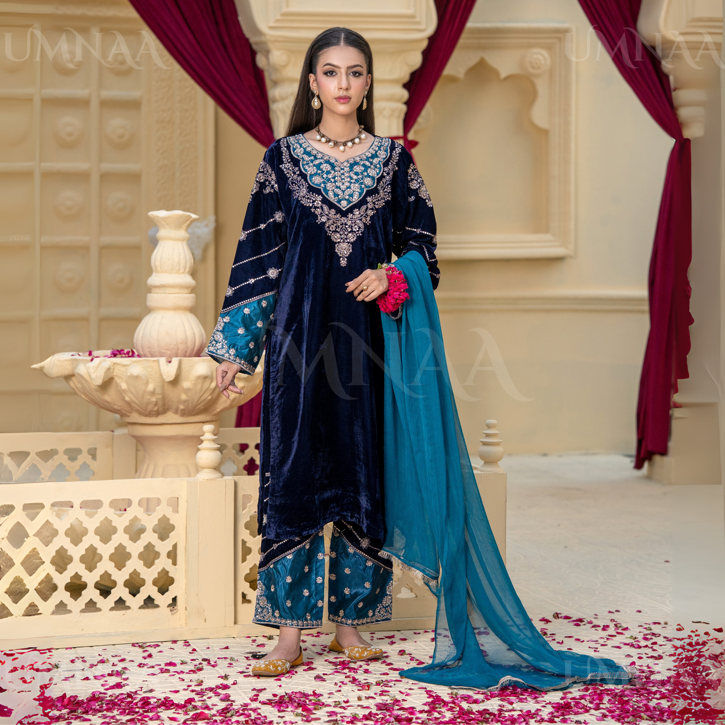 UA-113 Luxury Festive Embroidered Velvet  Winter Collection by Umnaa
