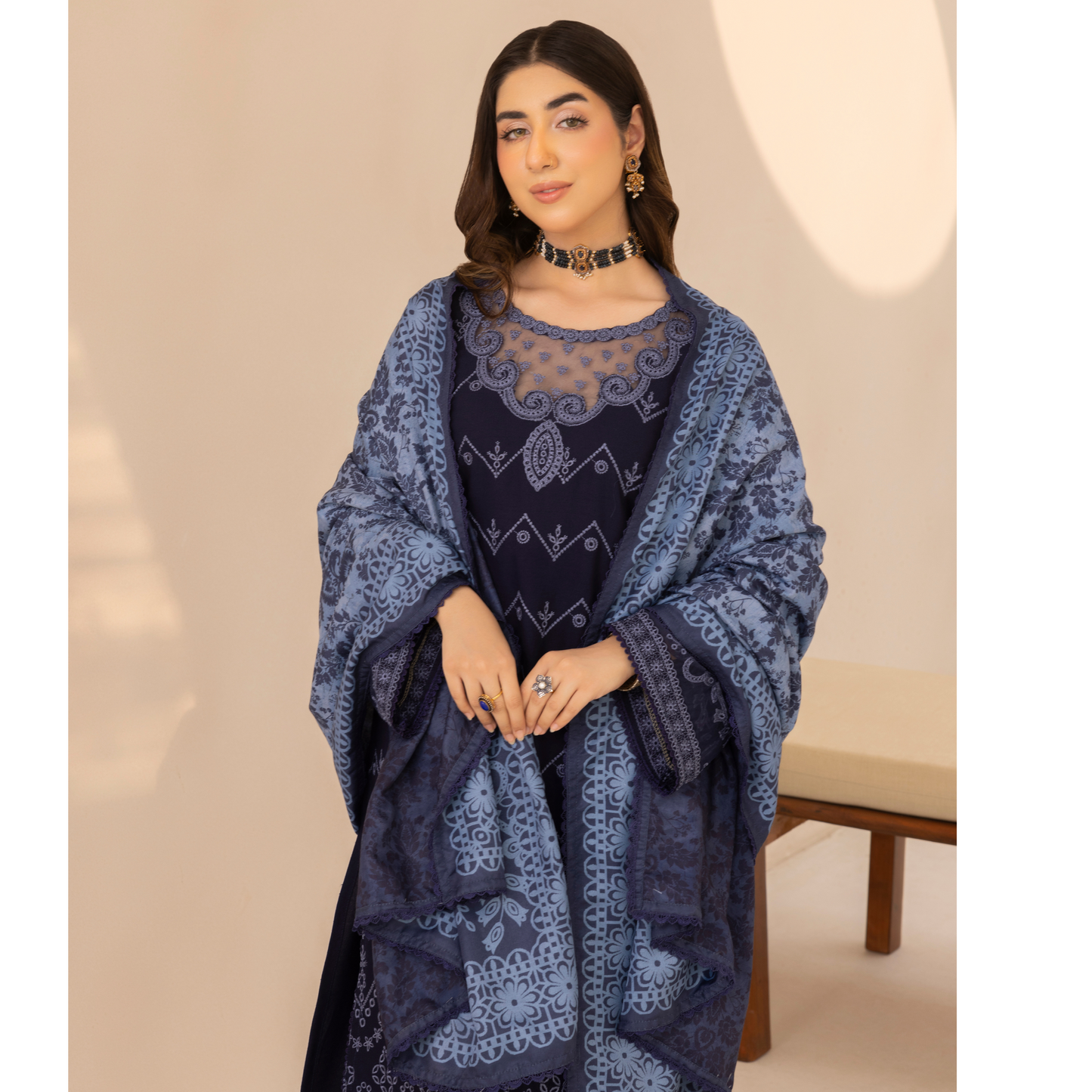 UMS-36 Anya by Simrans Embroidered Dhanak Dress with Winter Shawl | Ready to Wear | Asian Clothes