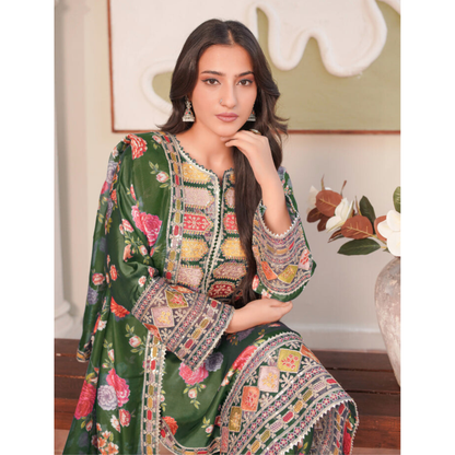 UA-136 Embroidered Shamoz Silk 3 Pc dress | Ready to Wear Asian Clothes  | Umnaa