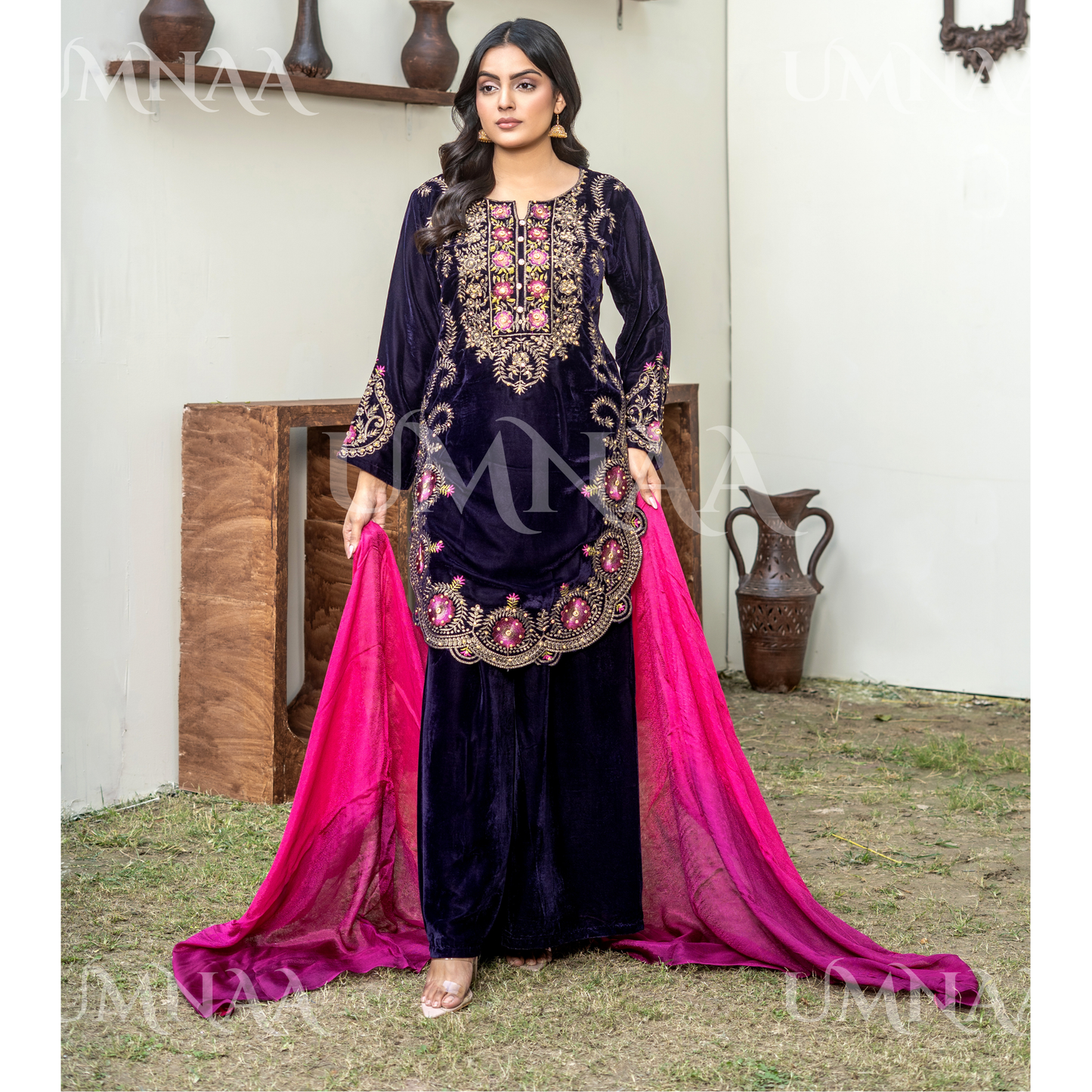 UA-141 3 Luxury Velvet Sharara collection by Umnaa