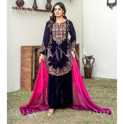 UA-141 3 Luxury Velvet Sharara collection by Umnaa