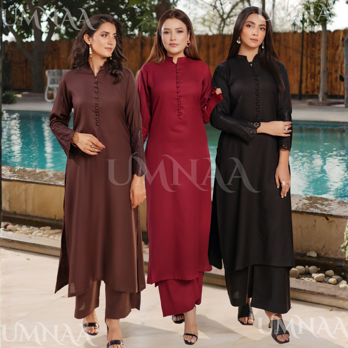 UA-148 Modest Wear Embroidered Dhanak Co-Ords Set by Umnaa