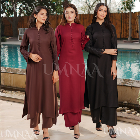 UA-148 Modest Wear Embroidered Dhanak Co-Ords Set by Umnaa