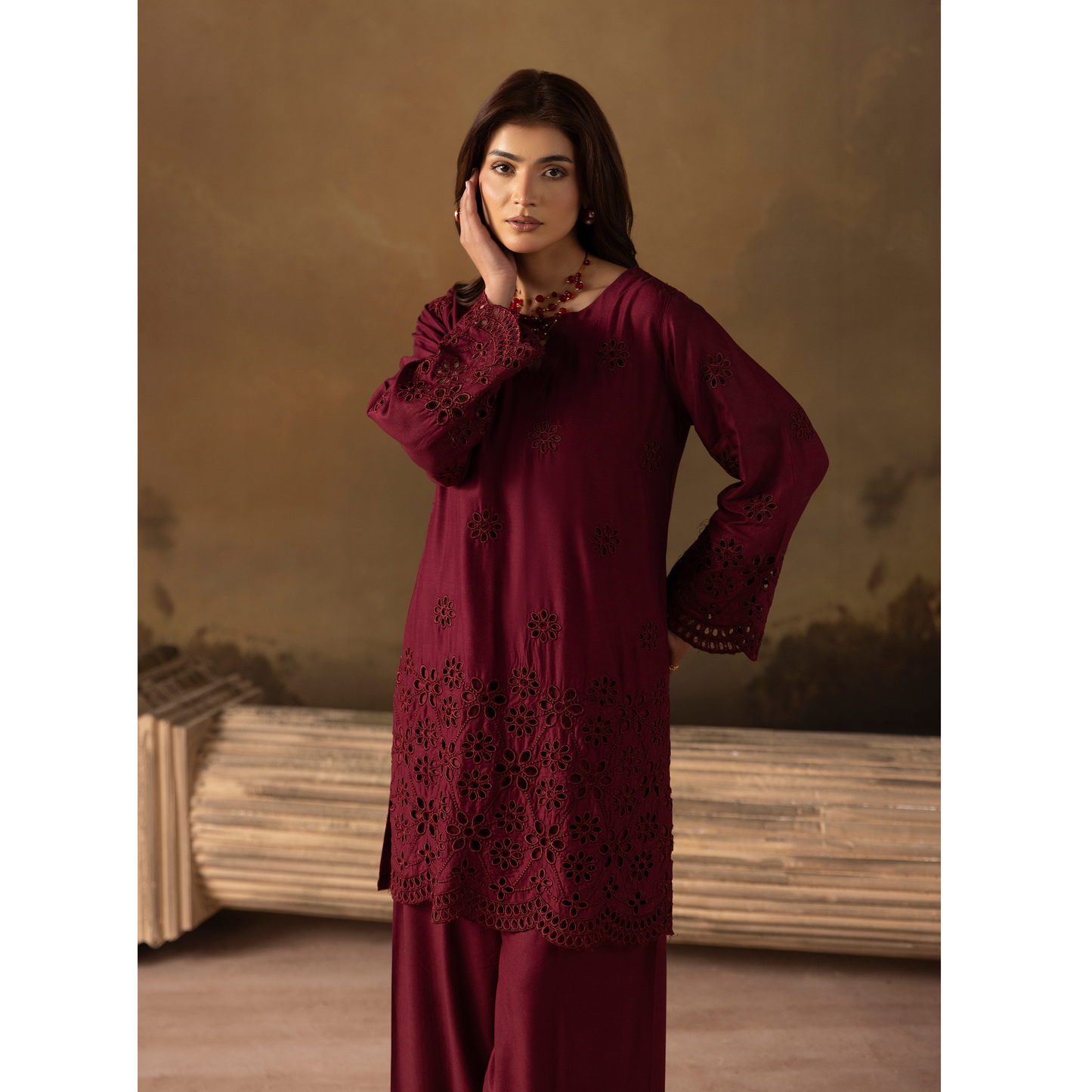 UMS-50 "Luxkari" Linen Chikenkari Co-Ords 2 pc Set by Simrans