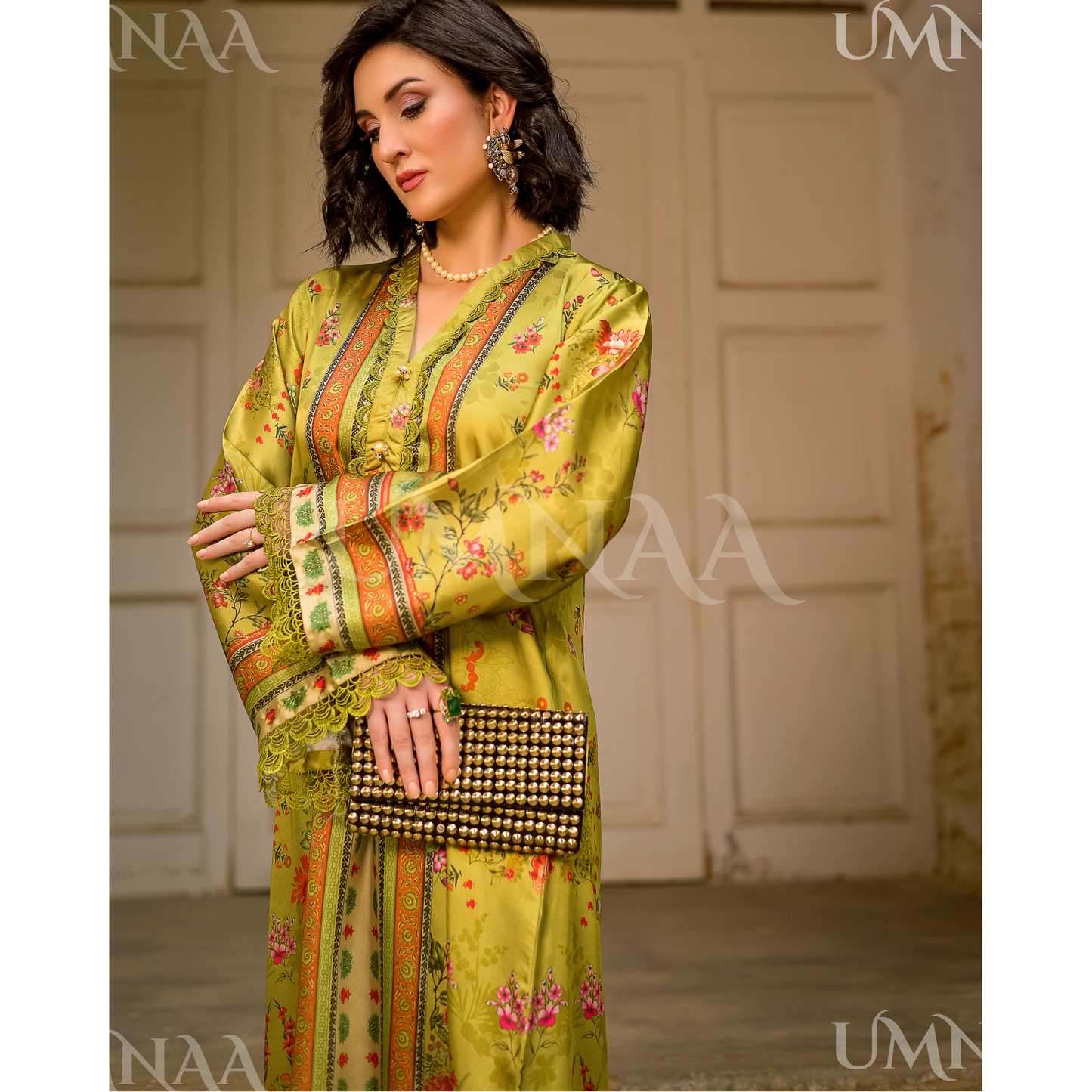 UA-160 Printed Silk kaftan Style long Maxi 1 PC  | Ready to wear | Umnaa