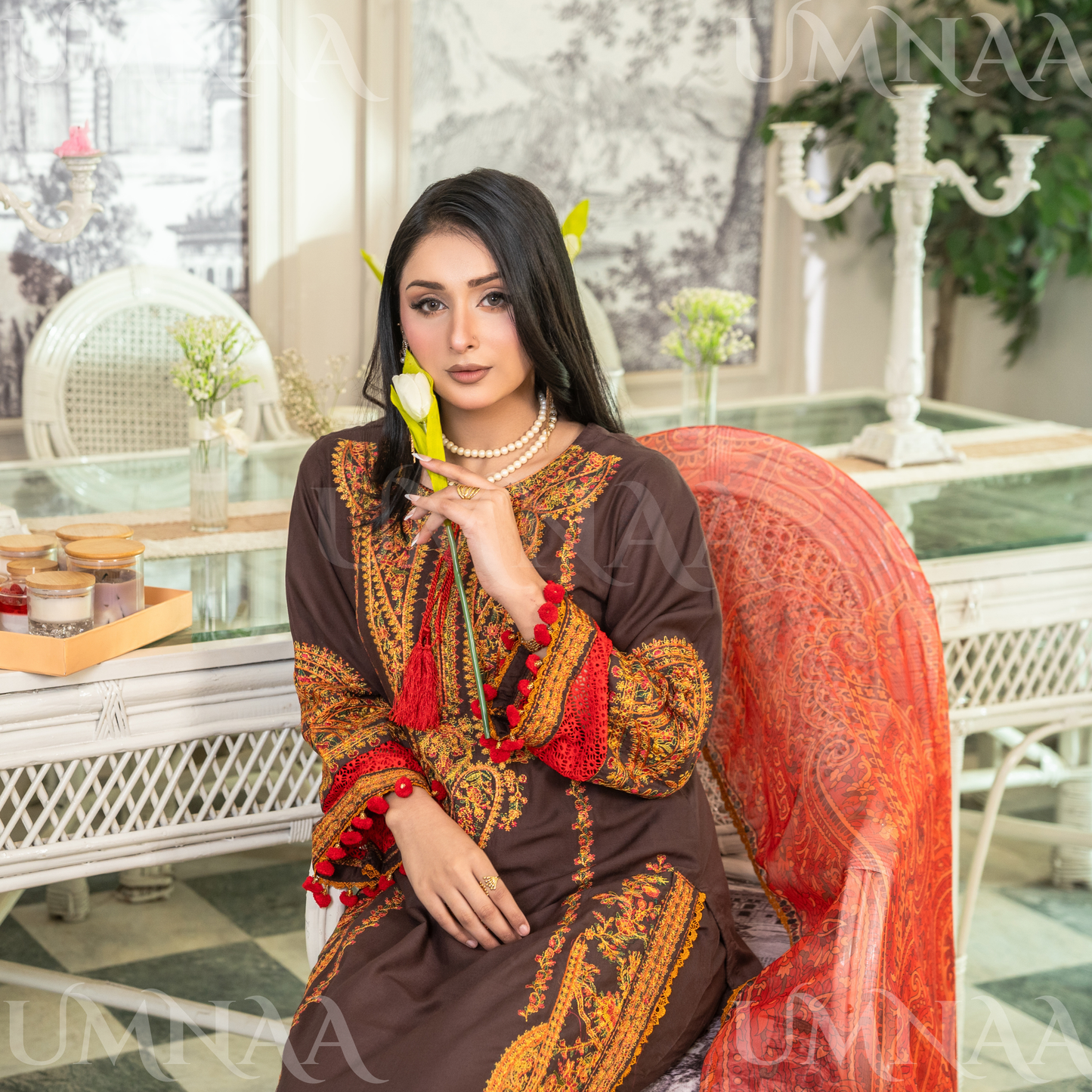 UA-163 Embroidered Linen Festive Collection | Ready by Wear | Pakistani Dress Asian Clothes Umnaa