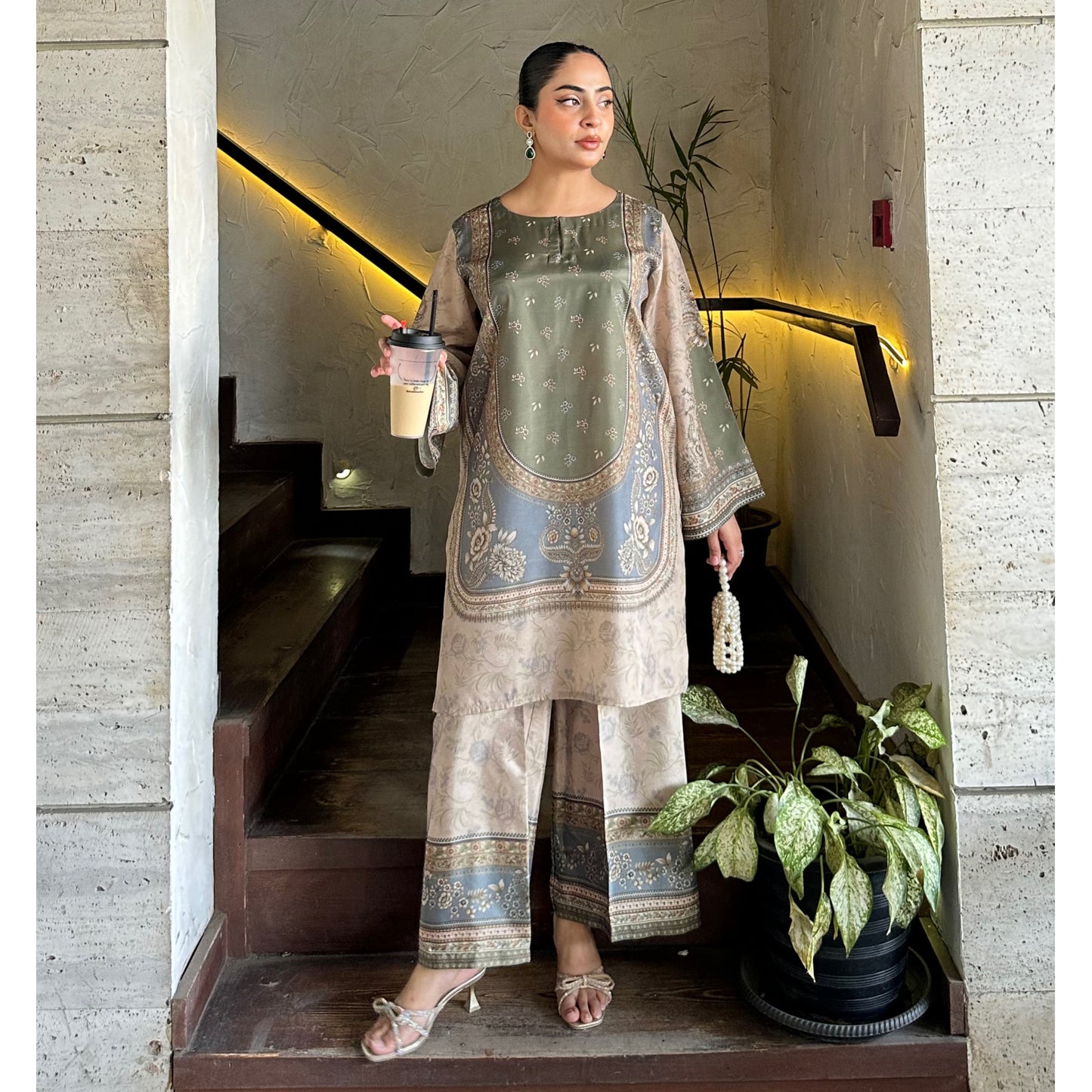 UA-169 Silk Printed Co-Ords Set by Umnaa | Ready to Wear Modest fashion Asian