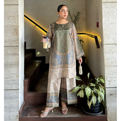 UA-169 Silk Printed Co-Ords Set by Umnaa | Ready to Wear Modest fashion Asian