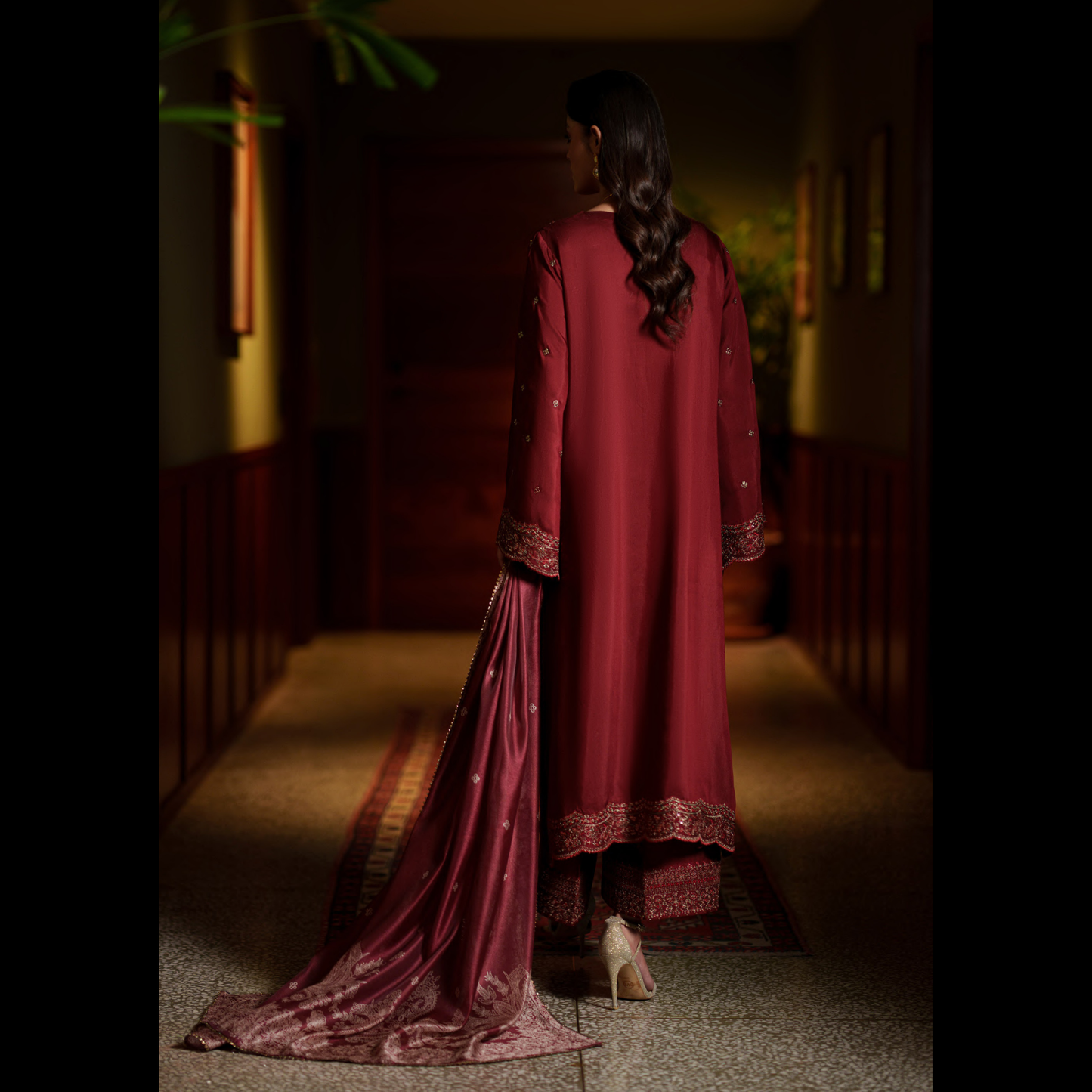 UCA-36 ELARA Festive Embroidered Viscose Dress with Printed Silk Dupatta | Women’s Festive Wear Pakistani Designer Outfit by Casuallite