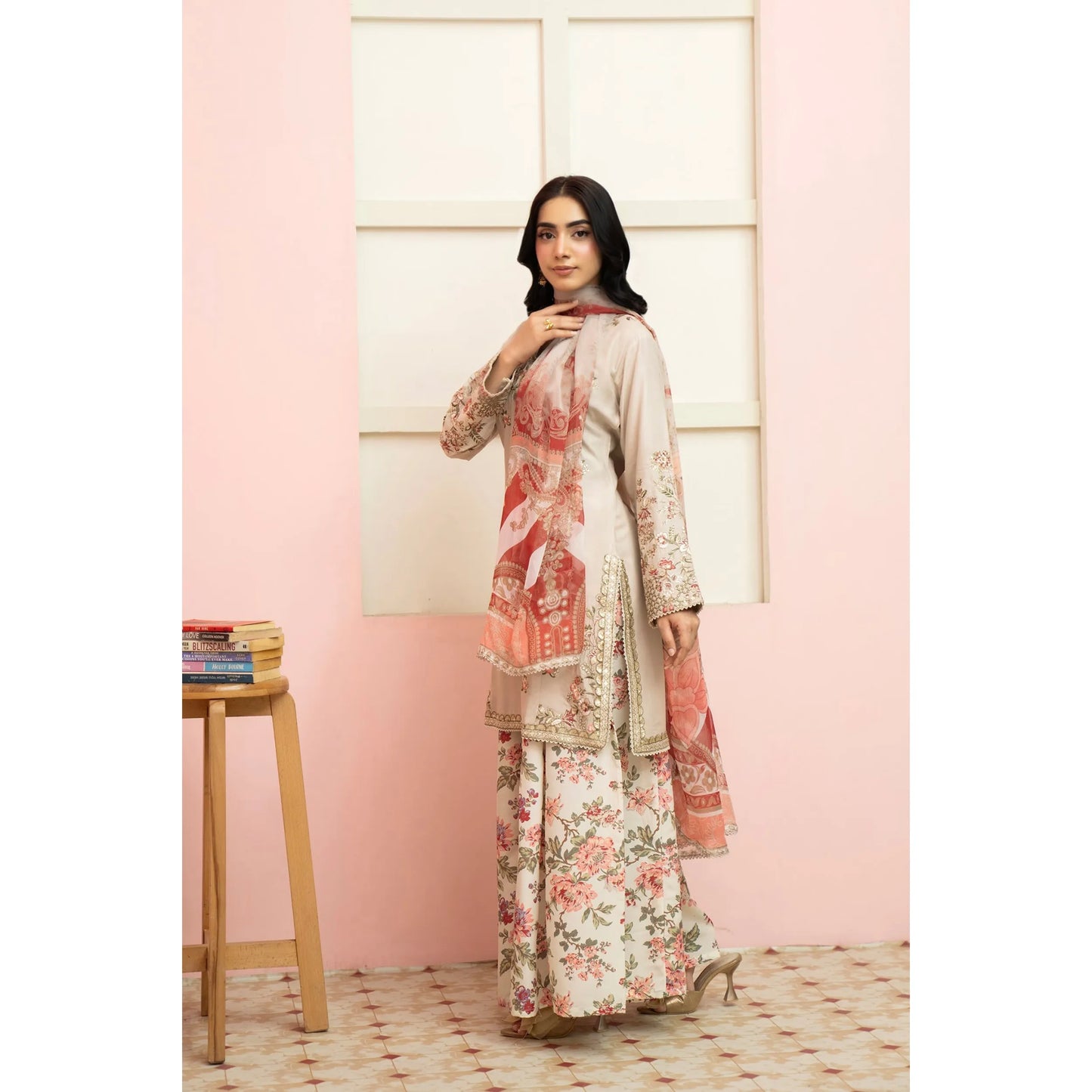 UMRZ-60 Maharani Festive Embroidered Linen with printed Sharara collection by Rangz | Ready to Wear Pakistani Asian clothes