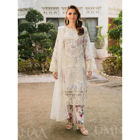 UA-200 Embroidered Chiffon 3-Piece with Printed Lining & Trouser