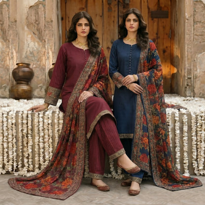 UA-207 Embroidered Viscose Farshi Shalwar with Printed Chiffon Dupatta by Umnaa | Ready to Wear Pakistani Asian clothes