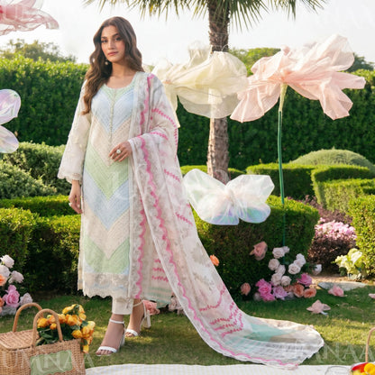 UA-208 Embroidered Chikenkari Cambric Cotton Pastel Festive Collection by Umnaa - Ready to Wear Pakistani Asian clothes