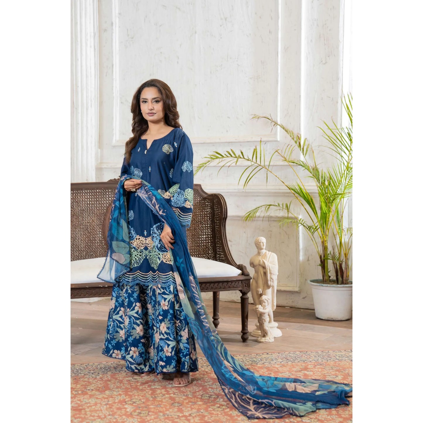 UMRZ-61 "Riwayat" by Rangz Embroidered Cotton with poly Lawn Sharara Festive collection| Ready to Wear Pakistani Asian clothes