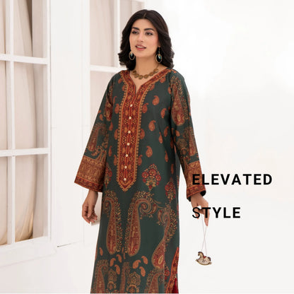 UA-215 " Printed Poly Silk Lawn Kaftan Style Co Ord Set Collection by Umnaa | Ready to Wear Pakistani Asian clothes