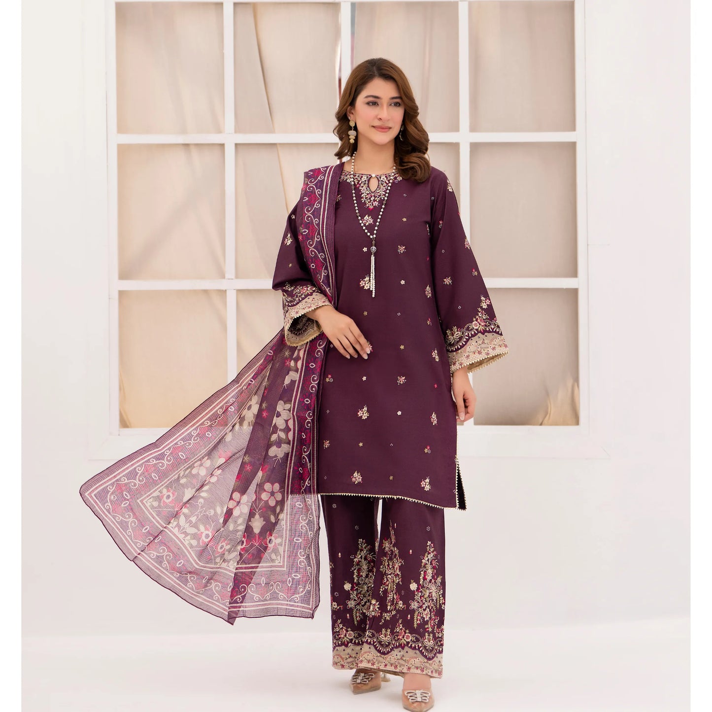 UA-216 Embroidered Cambric Cotton Collection by Umnaa | Ready to Wear Pakistani Asian clothes