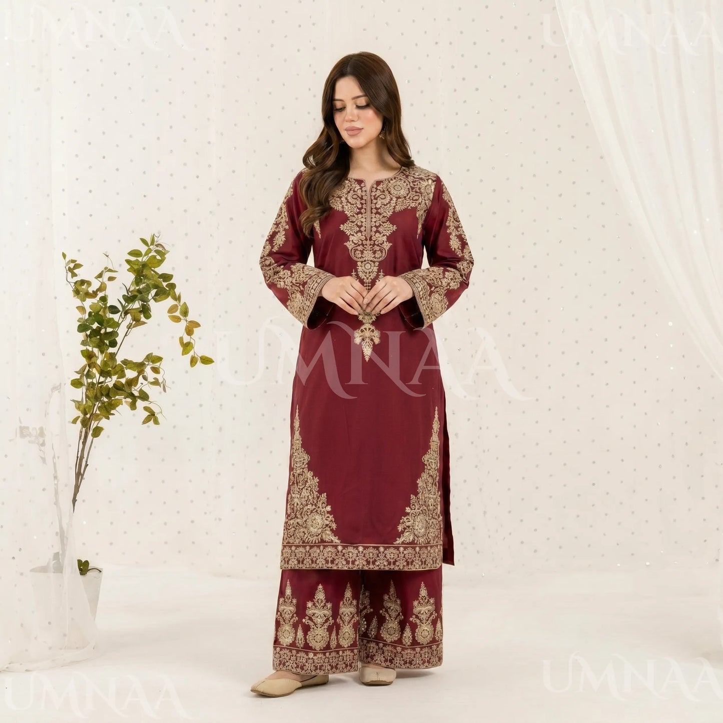 UA-222 Embroidered Cotton Ready to Wear Collection Pakistani Asian Women | 3 Piece Shirt Trouser Duppata by Umnaa