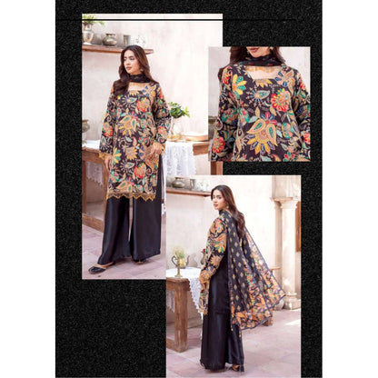 UA-225 Trendy Indian Armani Silk 3 Piece Suit by Umnaa | Embroidered Kameez with Shamoos Silk Shararah & Apple Silk Dupatta | Festive & Party Wear