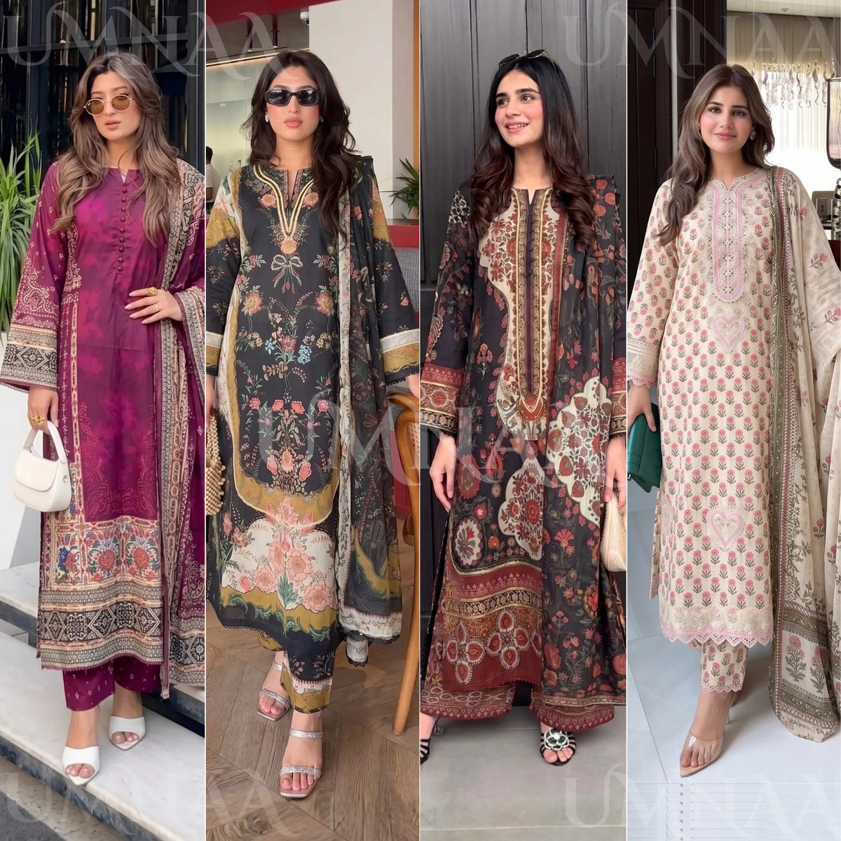 UA-228 Printed Lawn Long Kaftan Style 3  Piece Casual Summer Collection by Umnaa