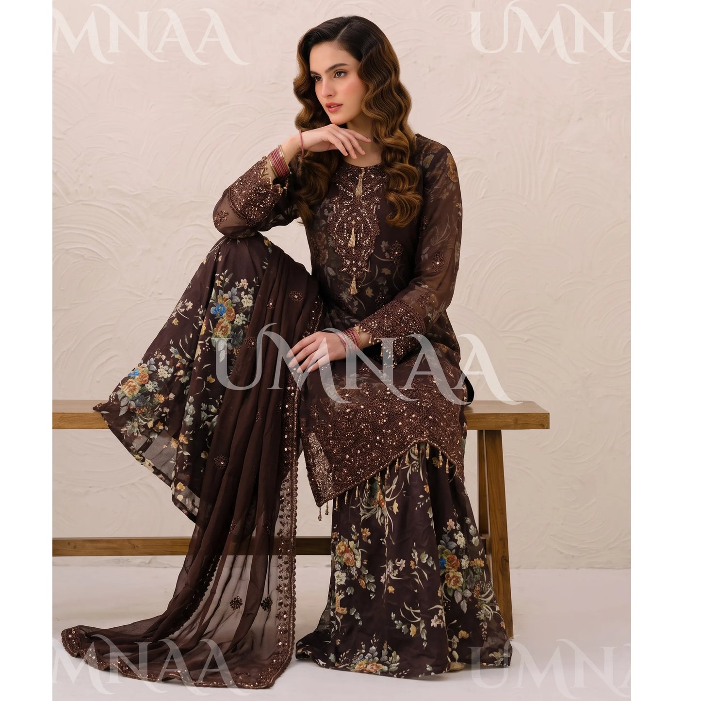 UA-249 Embroidered Chiffon Sharara Collection by Umnaa