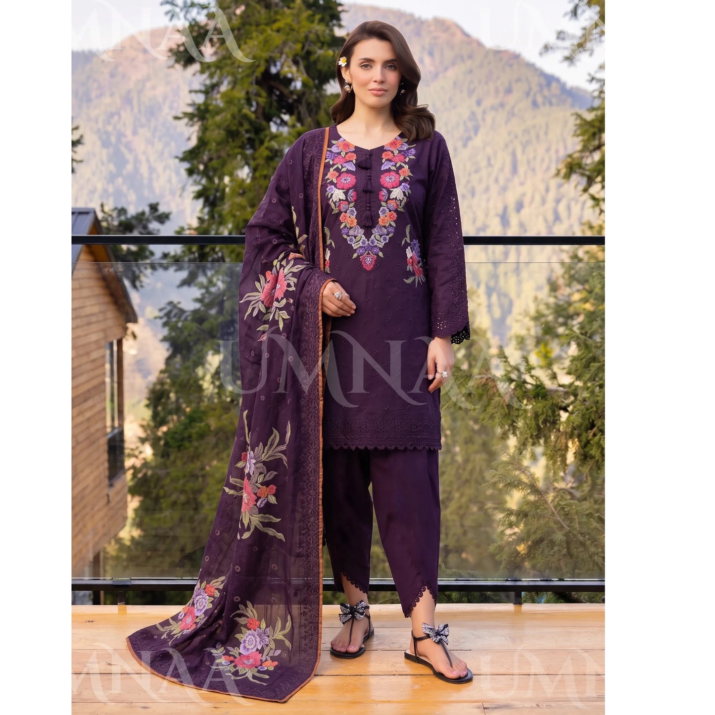 UA-270 Embroidered Cambric Cotton with Tulip Style Shalwar | Umnaa