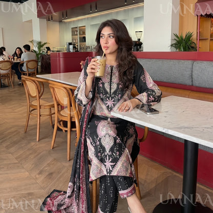 UA-274 Printed Lawn Long Kaftan Style 3 Pc Collection | Umnaa