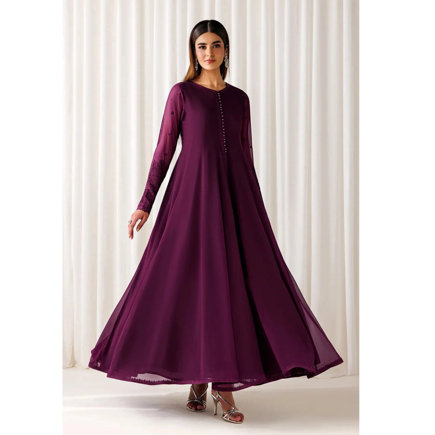 UA-281 Embroidered Chiffon Frock 3 Pc Collection | Umnaa