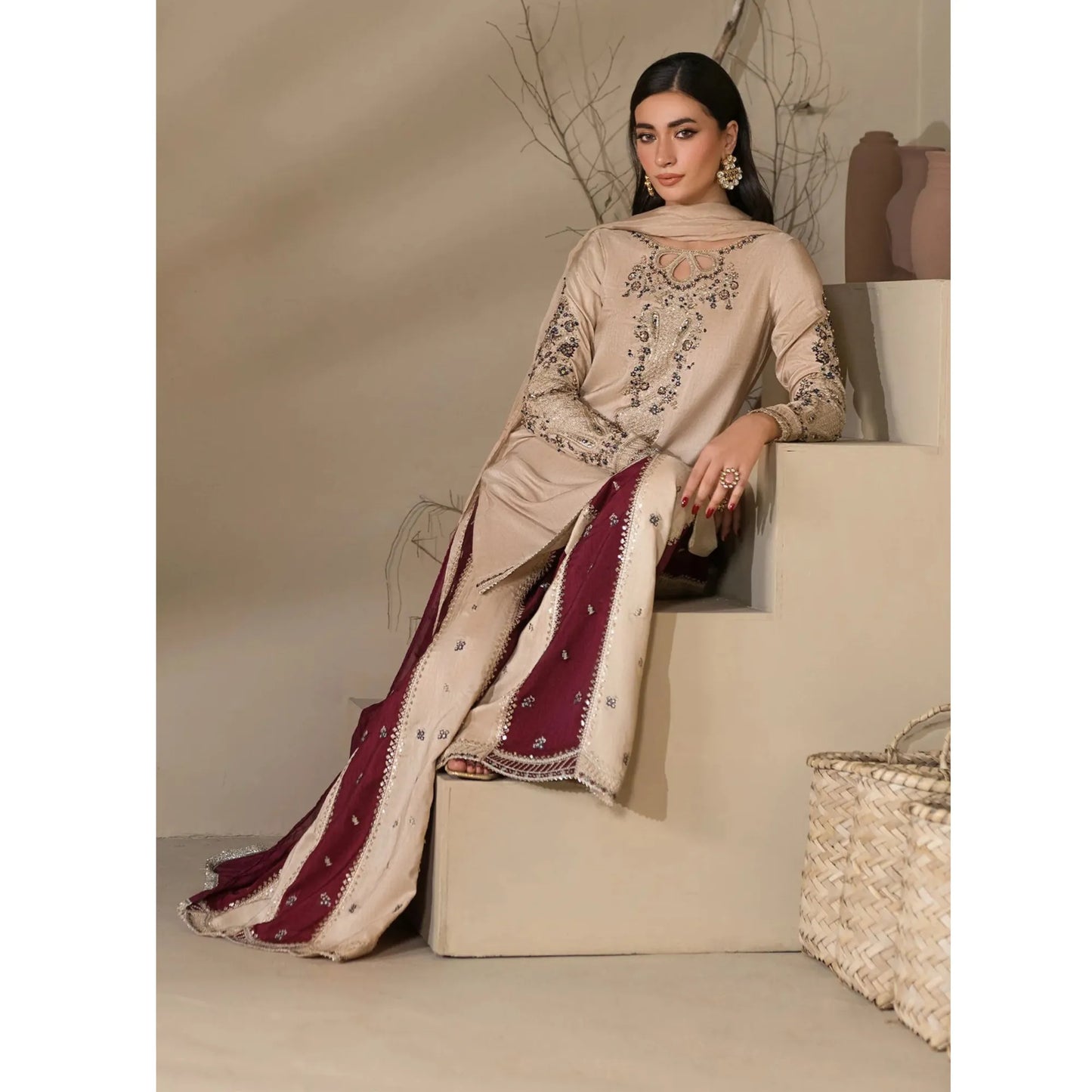 UA-282 Embroidered Raw Silk Luxury Sharara Collection | Umnaa
