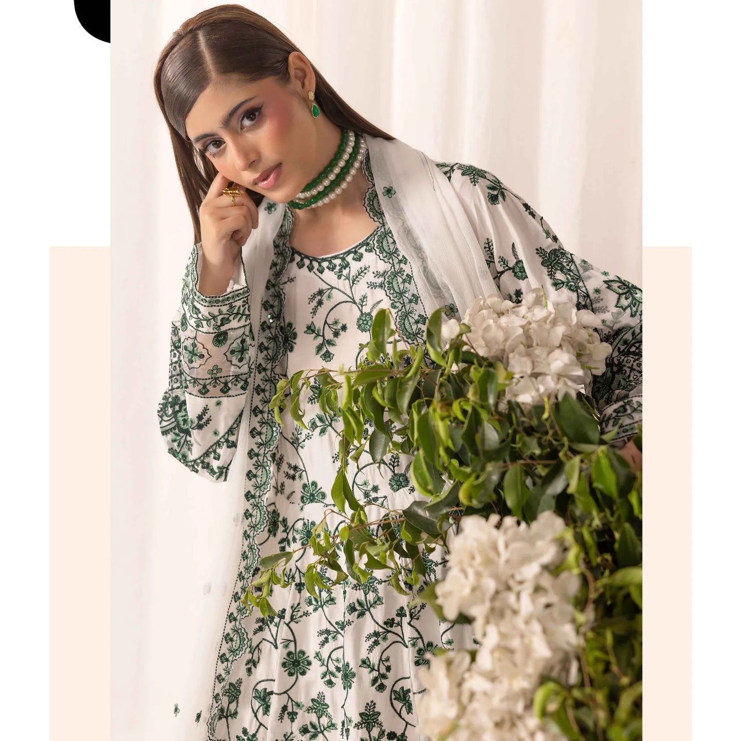 UMS-69 "Aaliya by" Simrans Embroidered Linen frock 3 Pc
