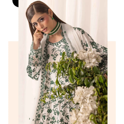 UMS-69 "Aaliya by" Simrans Embroidered Linen frock 3 Pc