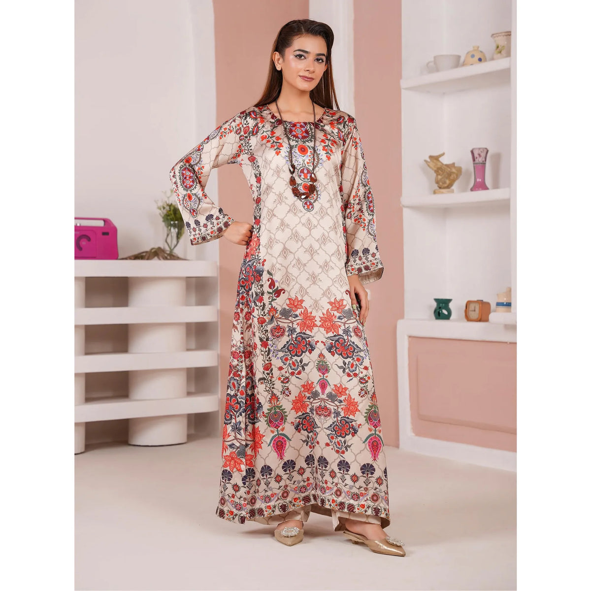 UA-312 Printed Shamooz Silk Printed Kaftan Style Co-Ord Set| Umnaa