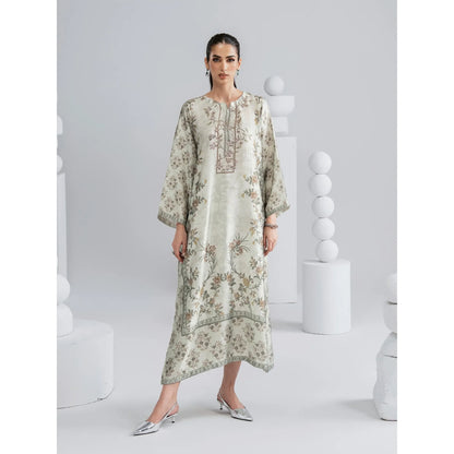 UAL-08 Printed Silk Kaftan with Trouser 2 Pc Set | Ally's