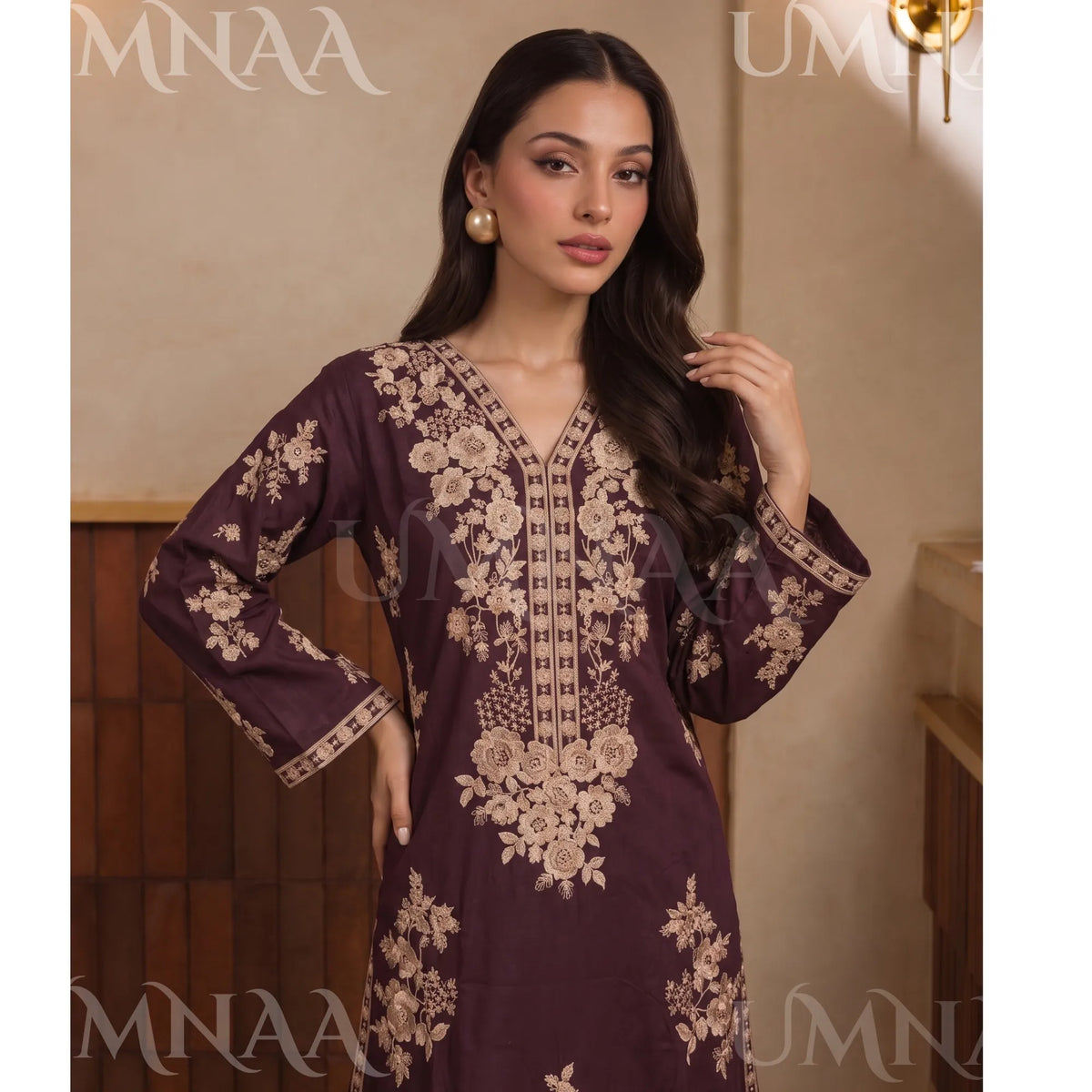 UA-317 Luxury Linen Kaftan Style 3 Pc | Umnaa