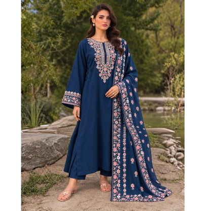 UA-326 Embroidered Dhanak Kaftan Style 3 Pc | Umnaa