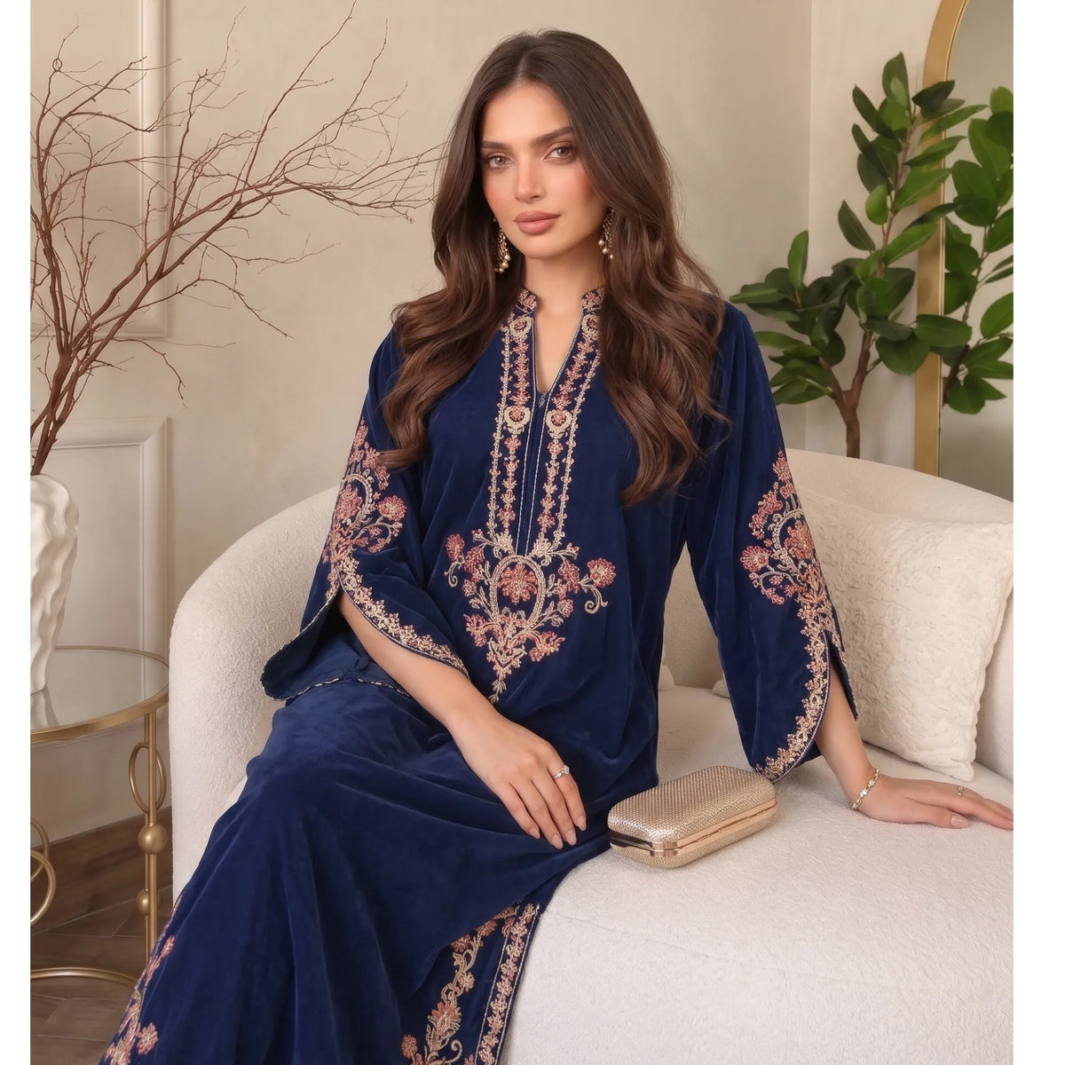 UA-329 Luxury Dhanak Kaftan Co-Ord 2 Pc | Umnaa