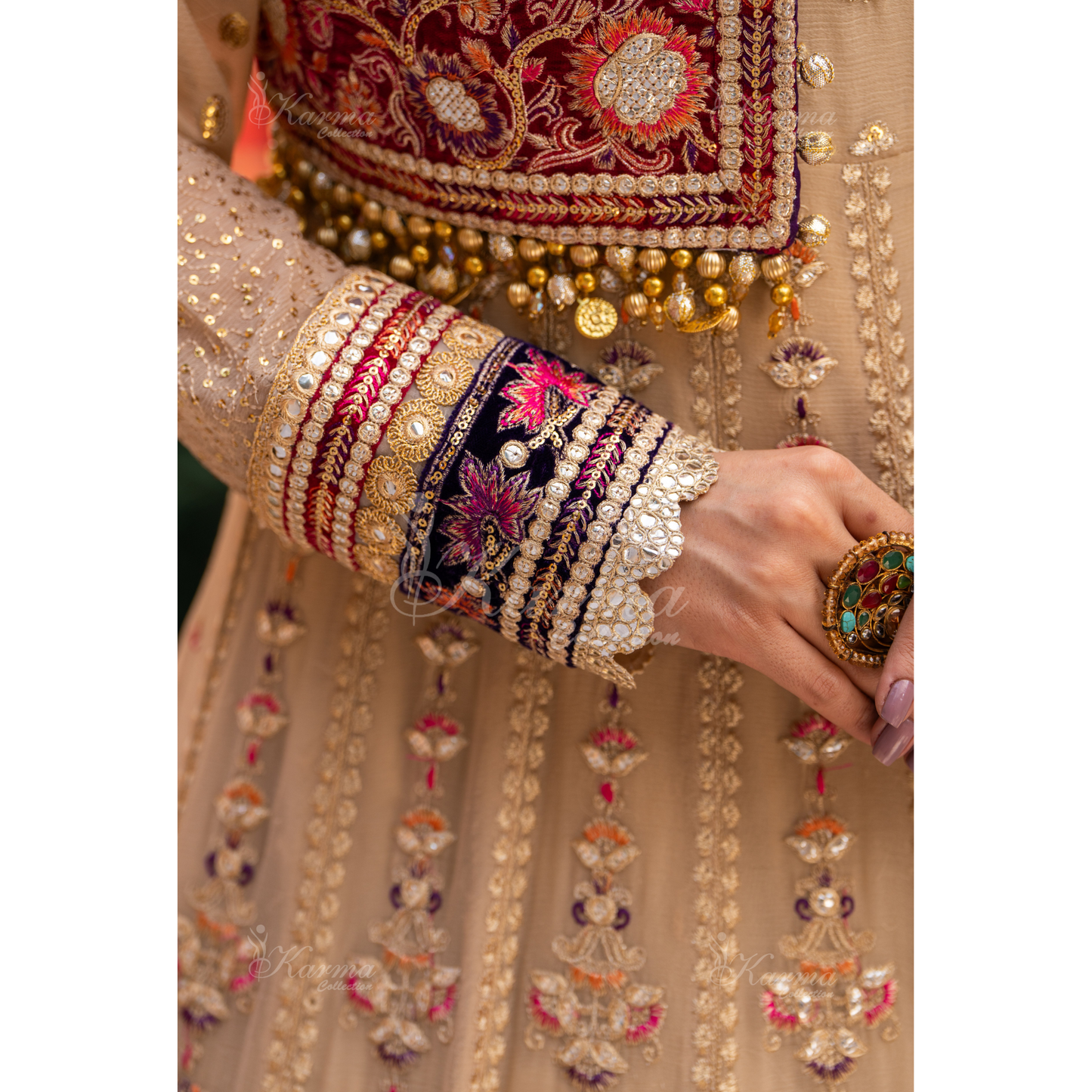 Luxury Embroidered  chiffon long Maxi with velvet jacket | Wedding Collection | karma Collection | UMKC01401