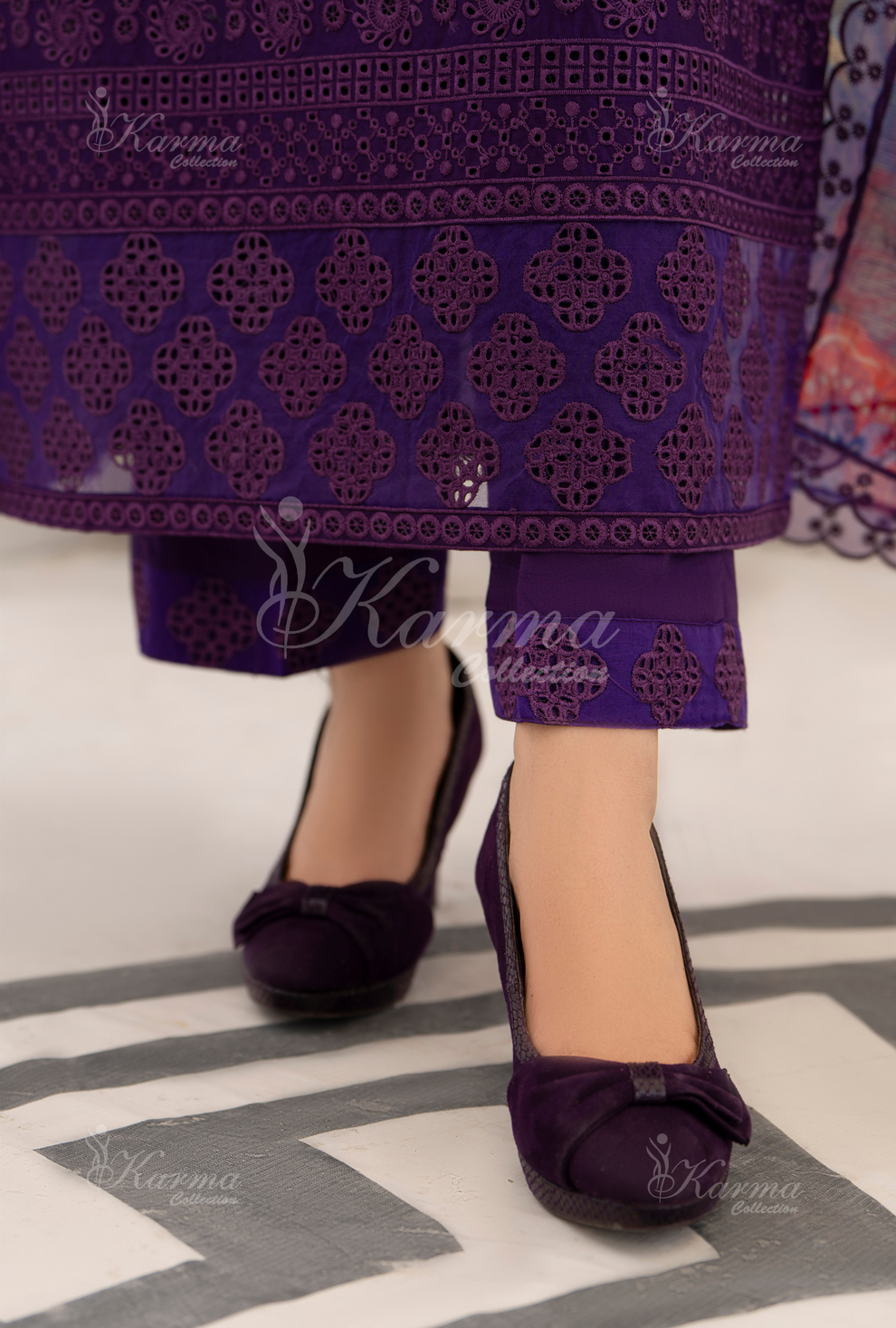 KC- 1391 | Plum | 3 Pc | Chikenkari Cotton Lawn | Karma Collection