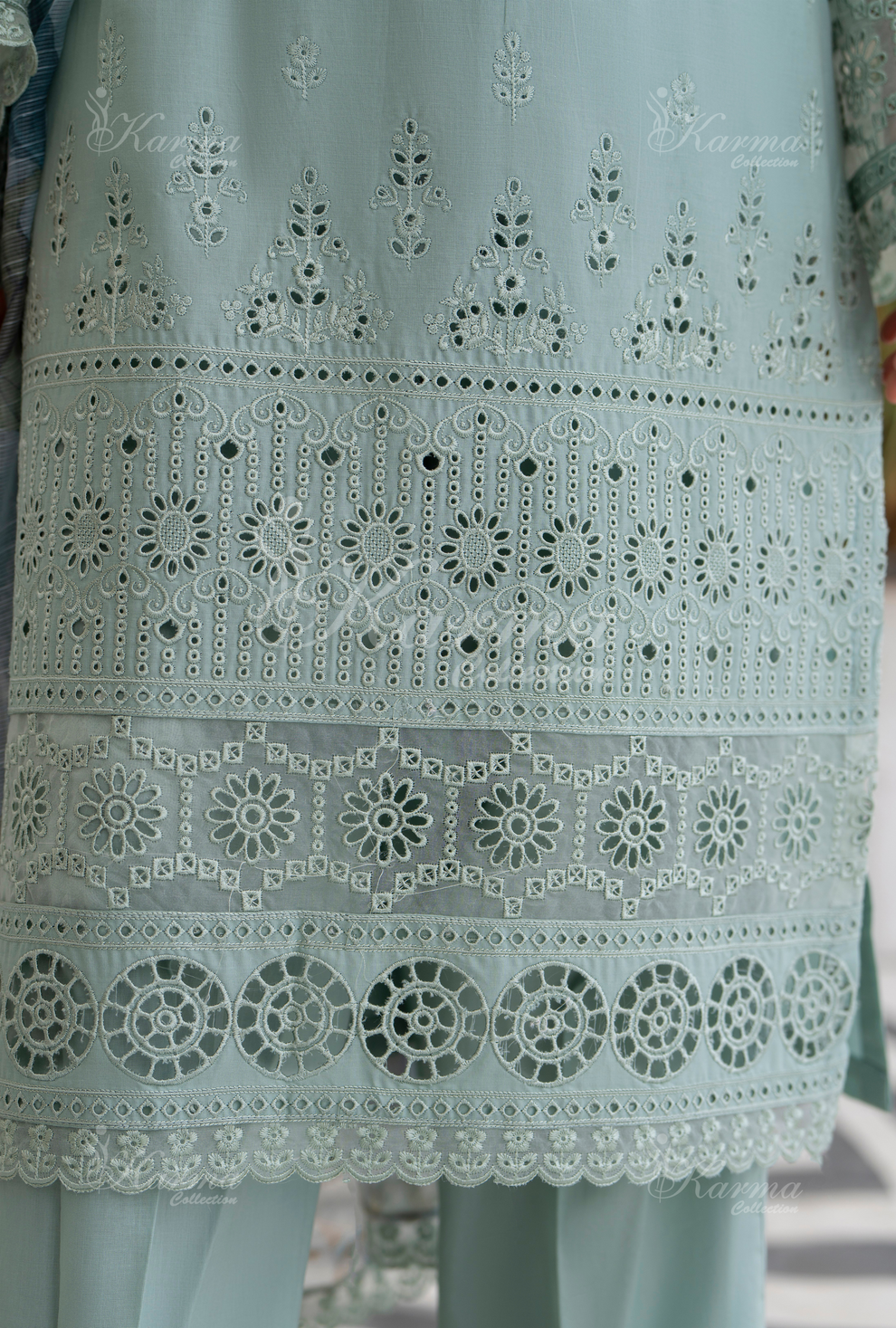 KC- 1394 | Mint Blue | 3 Pc | Chikenkari Cotton Lawn | Karma Collection