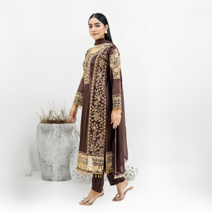 Luxury Embroidered Velvet Dress with Chiffon Dupatta 3 Pc | Winter Collection | Rangz | UMRGZ3900